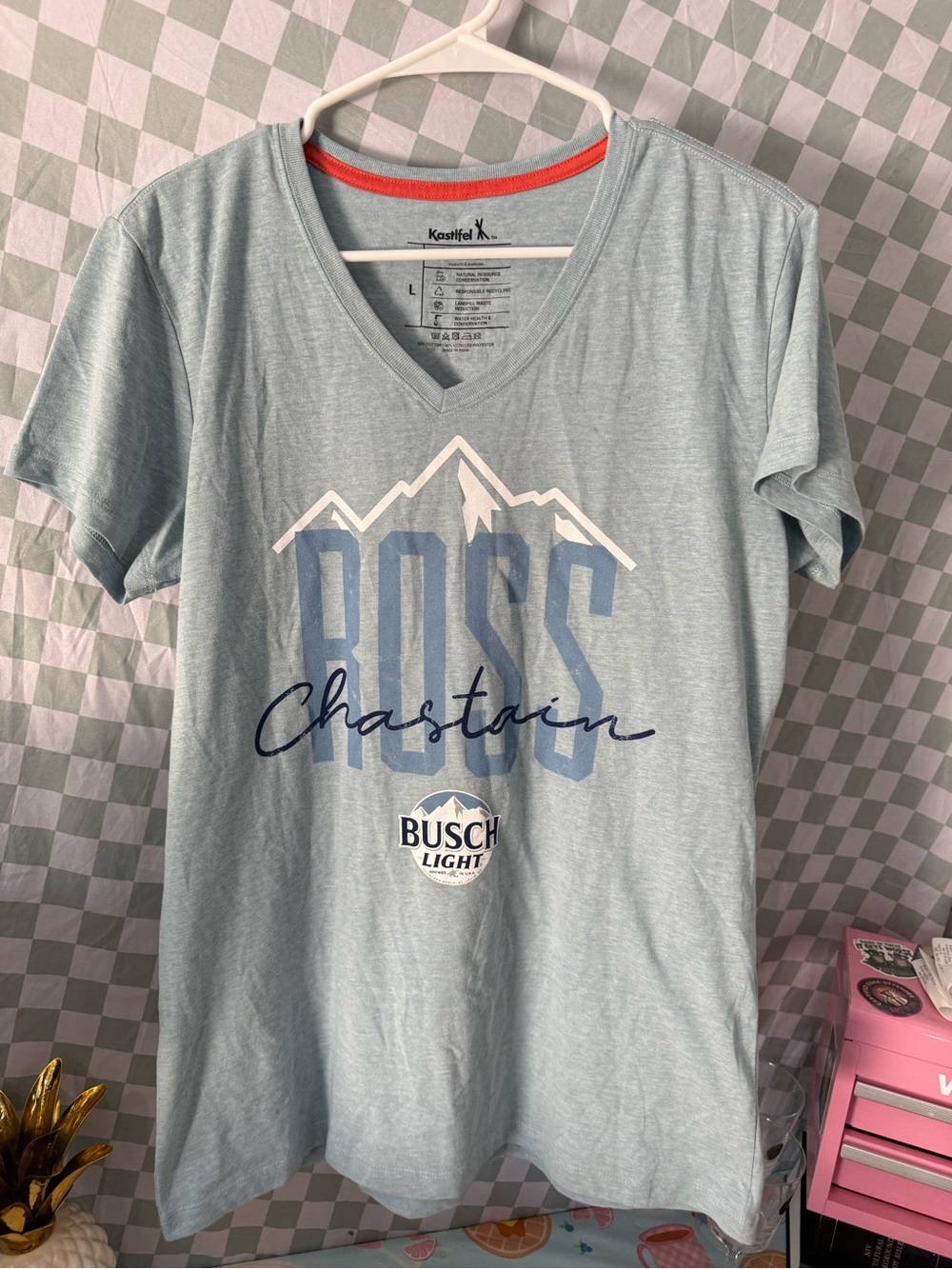 Women's Light Blue 'Boss Chastain' V-Neck Tee